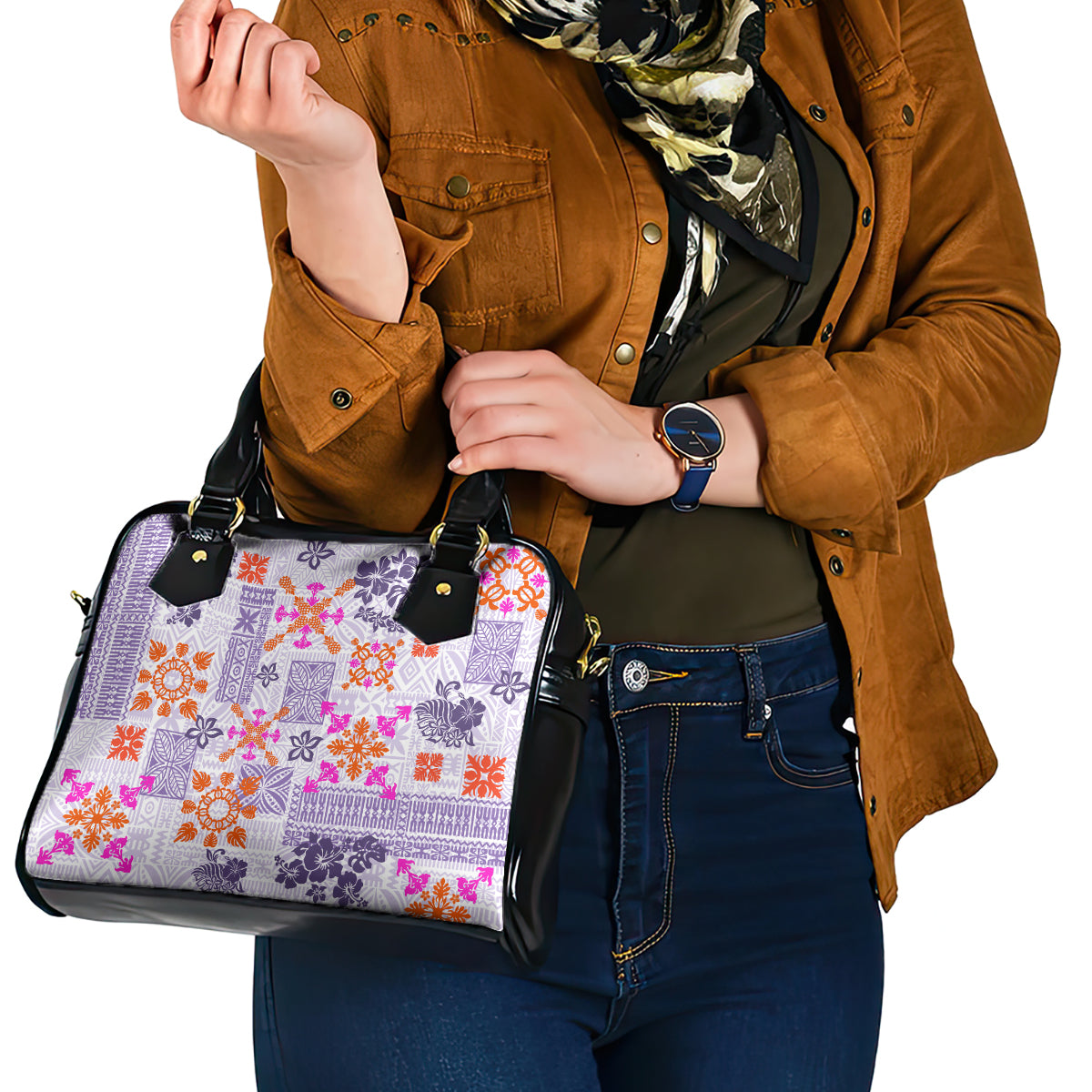 Hawaii Tapa Tribal Shoulder Handbag With Hawaiian Quilt Pattern Violet LT9 - Polynesian Pride