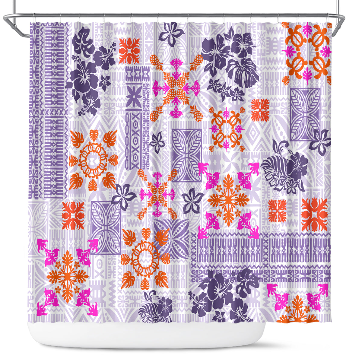 Hawaii Tapa Tribal Shower Curtain With Hawaiian Quilt Pattern Violet LT9 Violet - Polynesian Pride