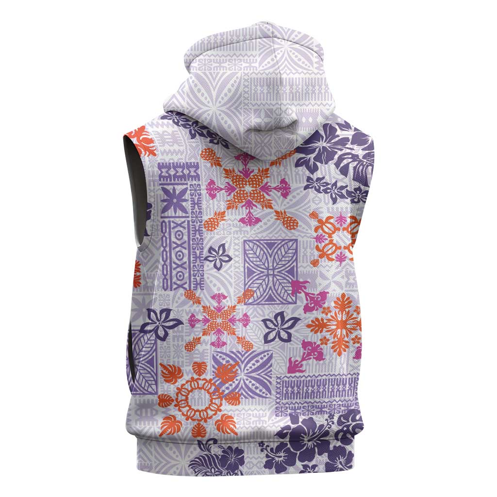 Hawaii Tapa Tribal Sleeveless Hoodie With Hawaiian Quilt Pattern Violet LT9 - Polynesian Pride