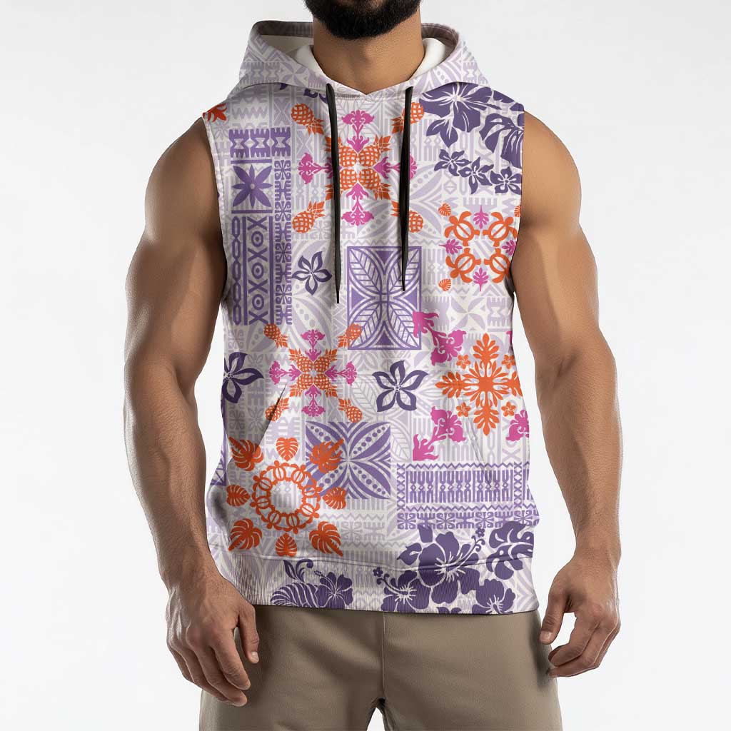 Hawaii Tapa Tribal Sleeveless Hoodie With Hawaiian Quilt Pattern Violet LT9 - Polynesian Pride