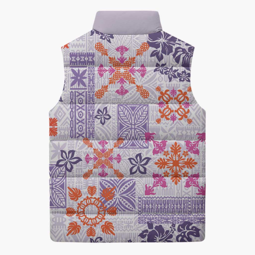Hawaii Tapa Tribal Sleeveless Puffer Jacket With Hawaiian Quilt Pattern Violet LT9 - Polynesian Pride