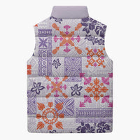 Hawaii Tapa Tribal Sleeveless Puffer Jacket With Hawaiian Quilt Pattern Violet LT9 - Polynesian Pride