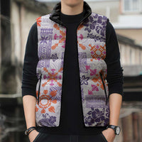 Hawaii Tapa Tribal Sleeveless Puffer Jacket With Hawaiian Quilt Pattern Violet LT9 - Polynesian Pride