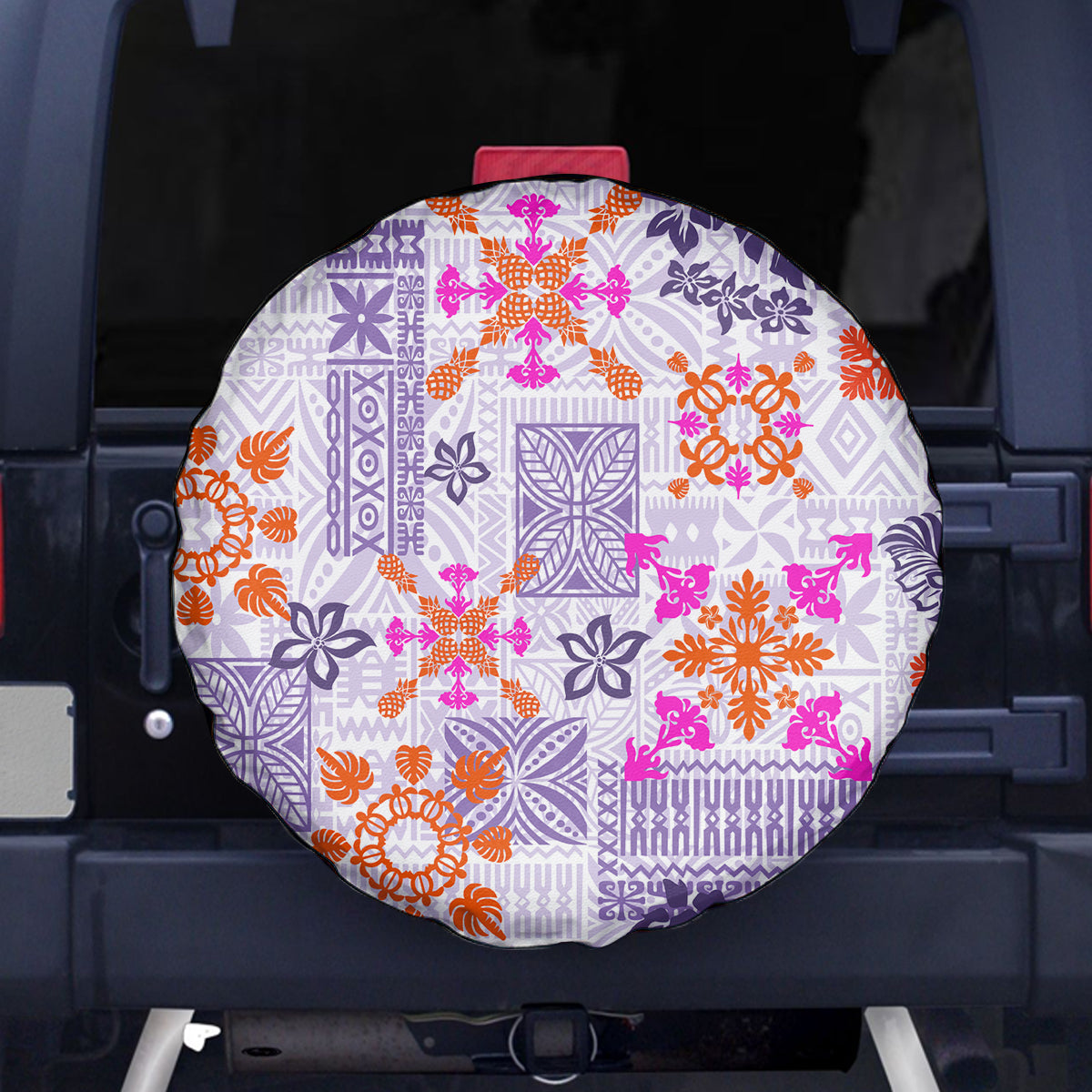 Hawaii Tapa Tribal Spare Tire Cover With Hawaiian Quilt Pattern Violet LT9 Violet - Polynesian Pride