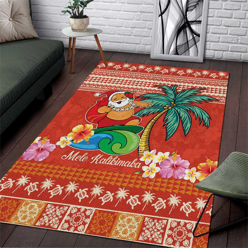 Hawaii Mele Kalikimaka Area Rug Surfing Santa Funny Christmas LT9 Red - Polynesian Pride