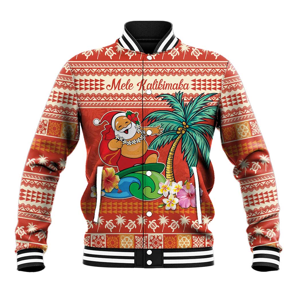 Hawaii Mele Kalikimaka Baseball Jacket Surfing Santa Funny Christmas LT9 Unisex Red - Polynesian Pride
