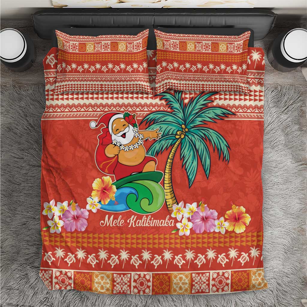Hawaii Mele Kalikimaka Bedding Set Surfing Santa Funny Christmas LT9 Red - Polynesian Pride