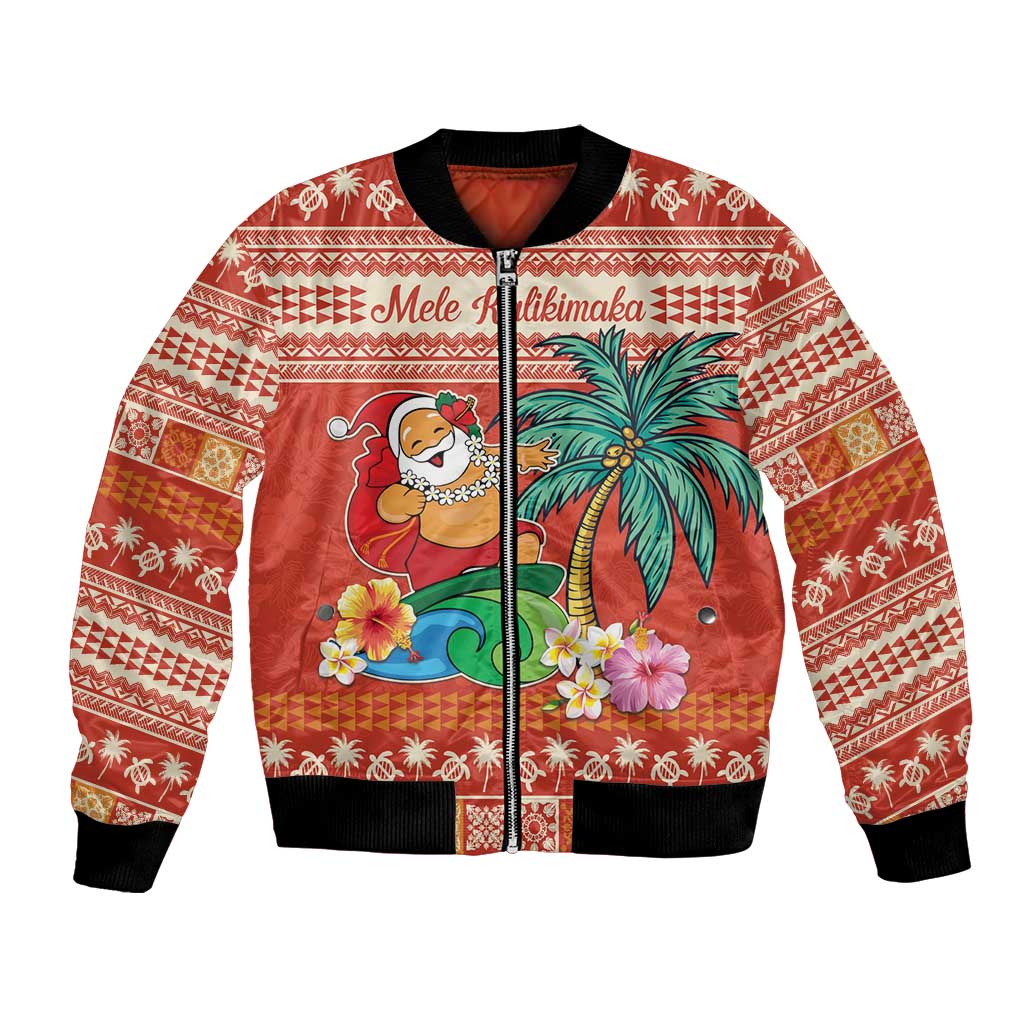 Hawaii Mele Kalikimaka Bomber Jacket Surfing Santa Funny Christmas LT9 Unisex Red - Polynesian Pride