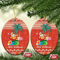 Hawaii Mele Kalikimaka Ceramic Ornament Surfing Santa Funny Christmas LT9 Oval Red - Polynesian Pride