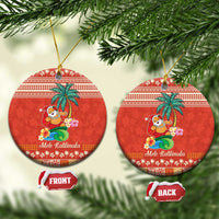 Hawaii Mele Kalikimaka Ceramic Ornament Surfing Santa Funny Christmas LT9 Circle Red - Polynesian Pride