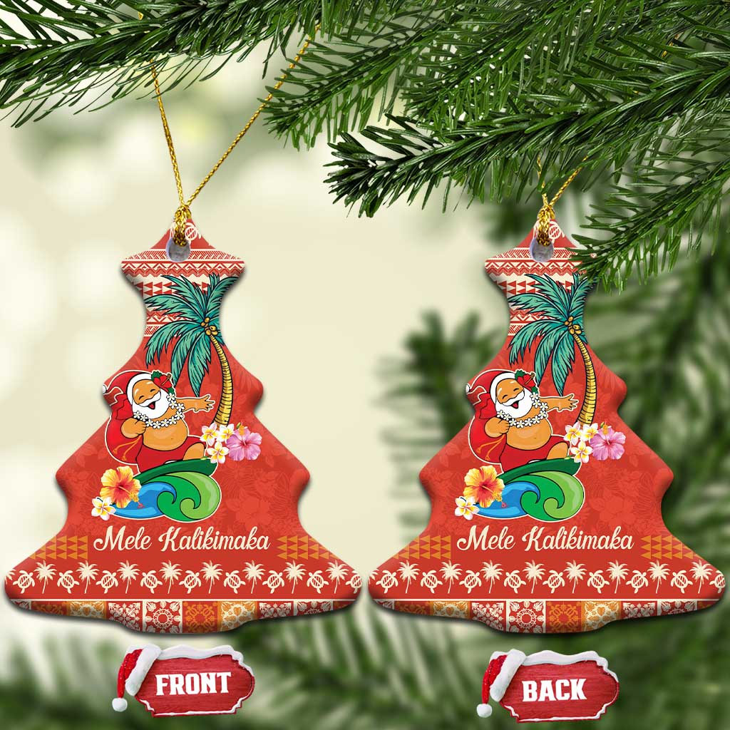 Hawaii Mele Kalikimaka Ceramic Ornament Surfing Santa Funny Christmas LT9 Christmas Tree Red - Polynesian Pride