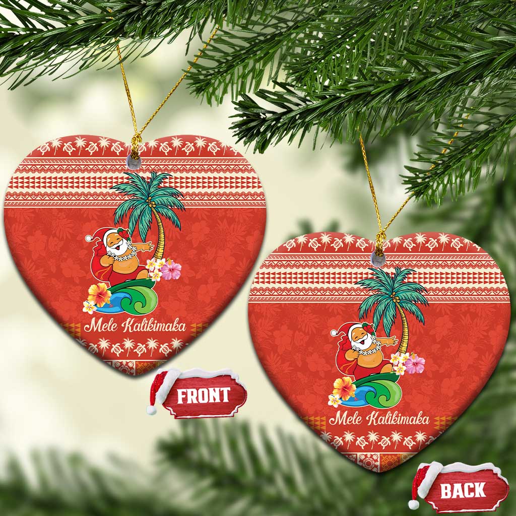 Hawaii Mele Kalikimaka Ceramic Ornament Surfing Santa Funny Christmas LT9 Heart Red - Polynesian Pride