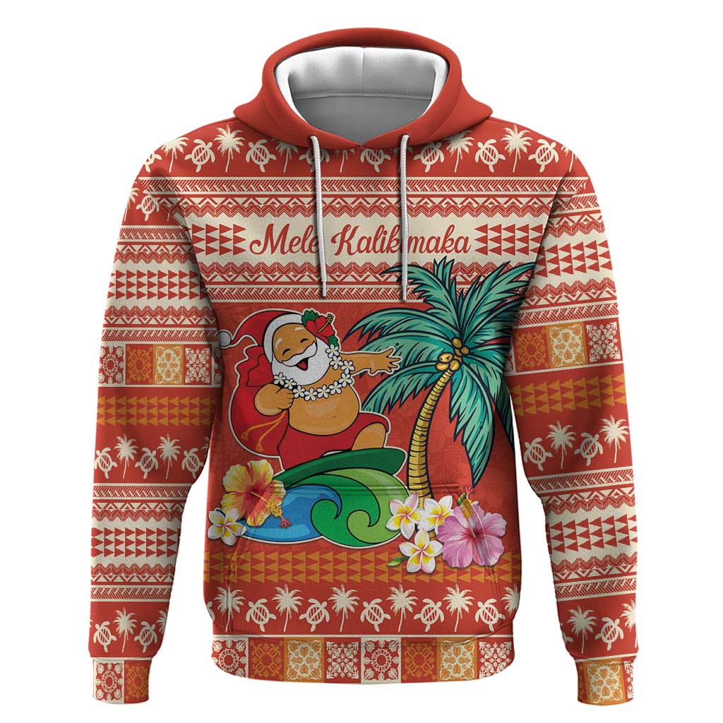 Hawaii Mele Kalikimaka Hoodie Surfing Santa Funny Christmas LT9 Pullover Hoodie Red - Polynesian Pride