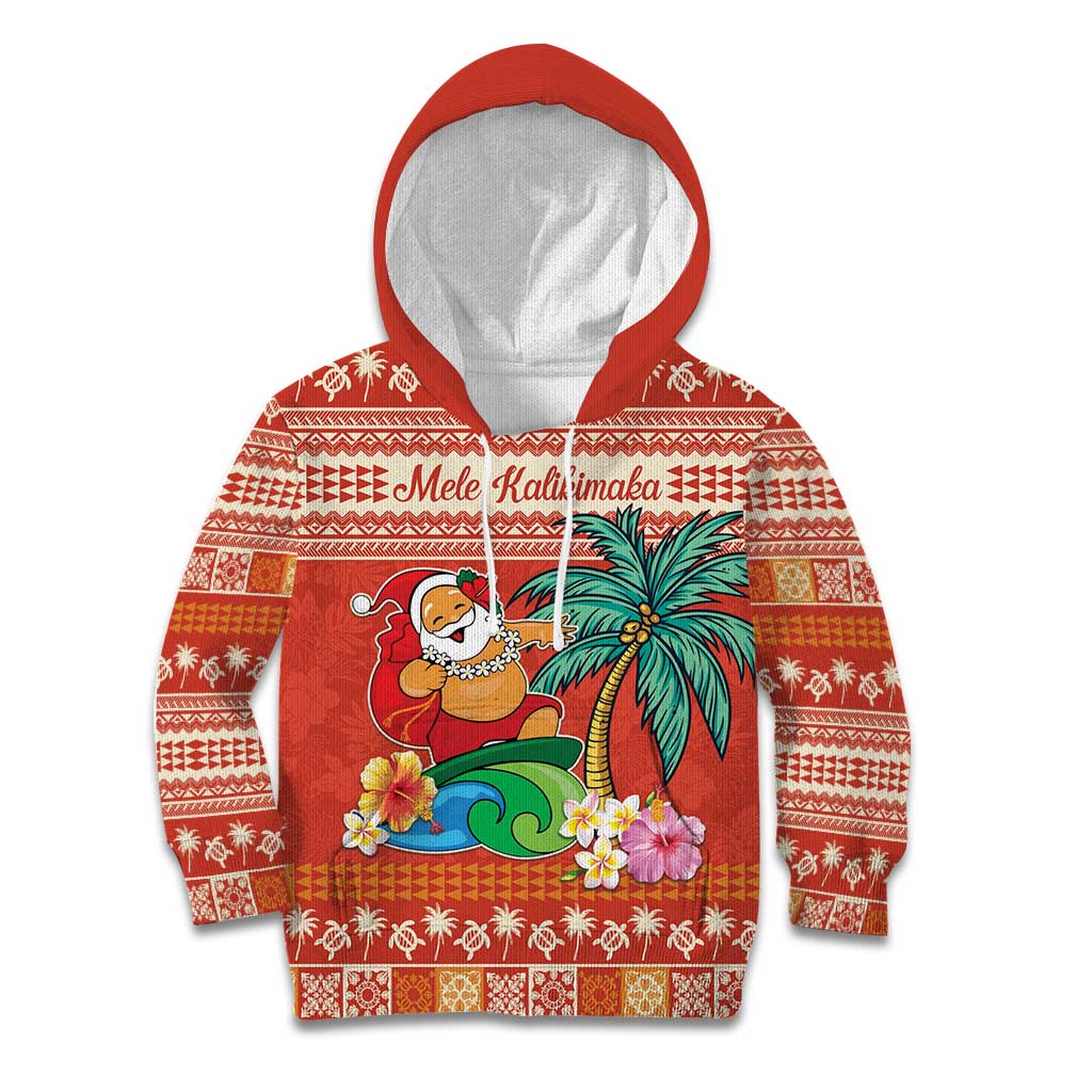 Hawaii Mele Kalikimaka Kid Hoodie Surfing Santa Funny Christmas LT9 Hoodie Red - Polynesian Pride