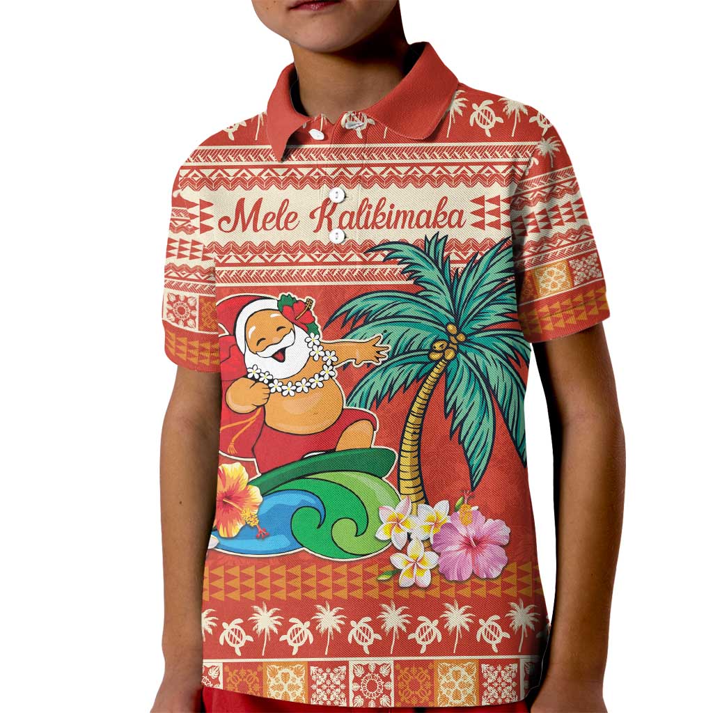 Hawaii Mele Kalikimaka Kid Polo Shirt Surfing Santa Funny Christmas LT9 Kid Red - Polynesian Pride
