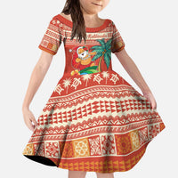 Hawaii Mele Kalikimaka Kid Short Sleeve Dress Surfing Santa Funny Christmas LT9 KID Red - Polynesian Pride