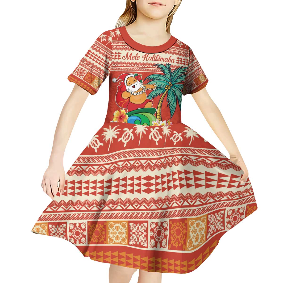 Hawaii Mele Kalikimaka Kid Short Sleeve Dress Surfing Santa Funny Christmas LT9 - Polynesian Pride