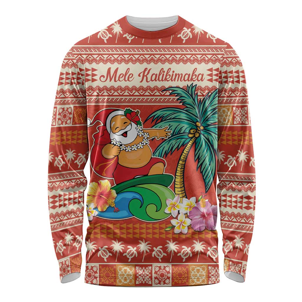 Hawaii Mele Kalikimaka Long Sleeve Shirt Surfing Santa Funny Christmas LT9 Unisex Red - Polynesian Pride