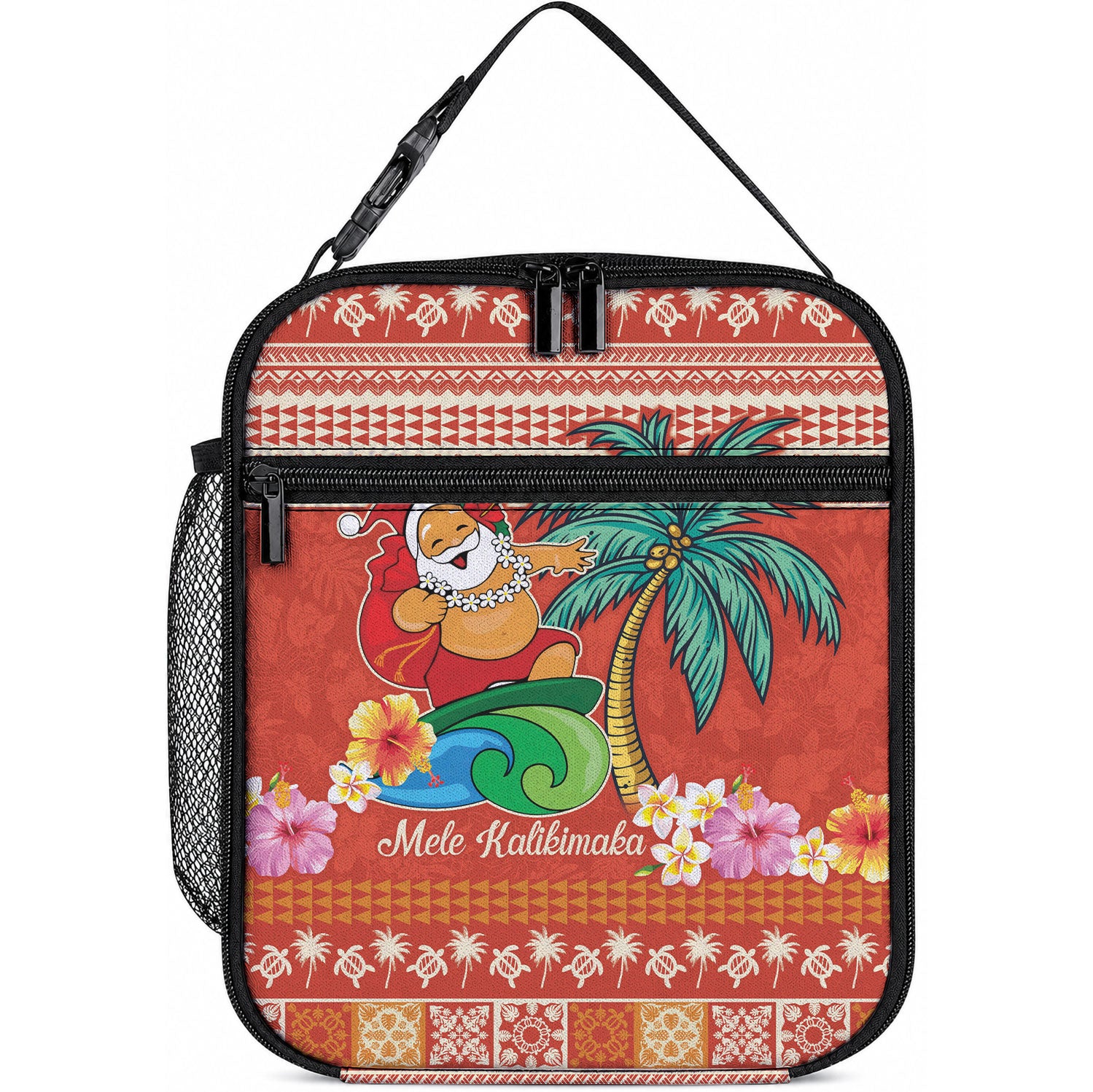 Hawaii Mele Kalikimaka Lunch Bag Surfing Santa Funny Christmas LT9 10.2 × 8.3 × 4.3 inch Red - Polynesian Pride