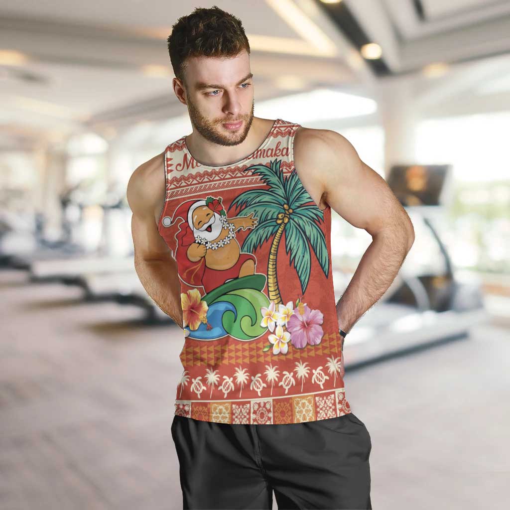 Hawaii Mele Kalikimaka Men Tank Top Surfing Santa Funny Christmas LT9 Red - Polynesian Pride