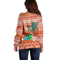 Hawaii Mele Kalikimaka Off Shoulder Sweater Surfing Santa Funny Christmas LT9 - Polynesian Pride