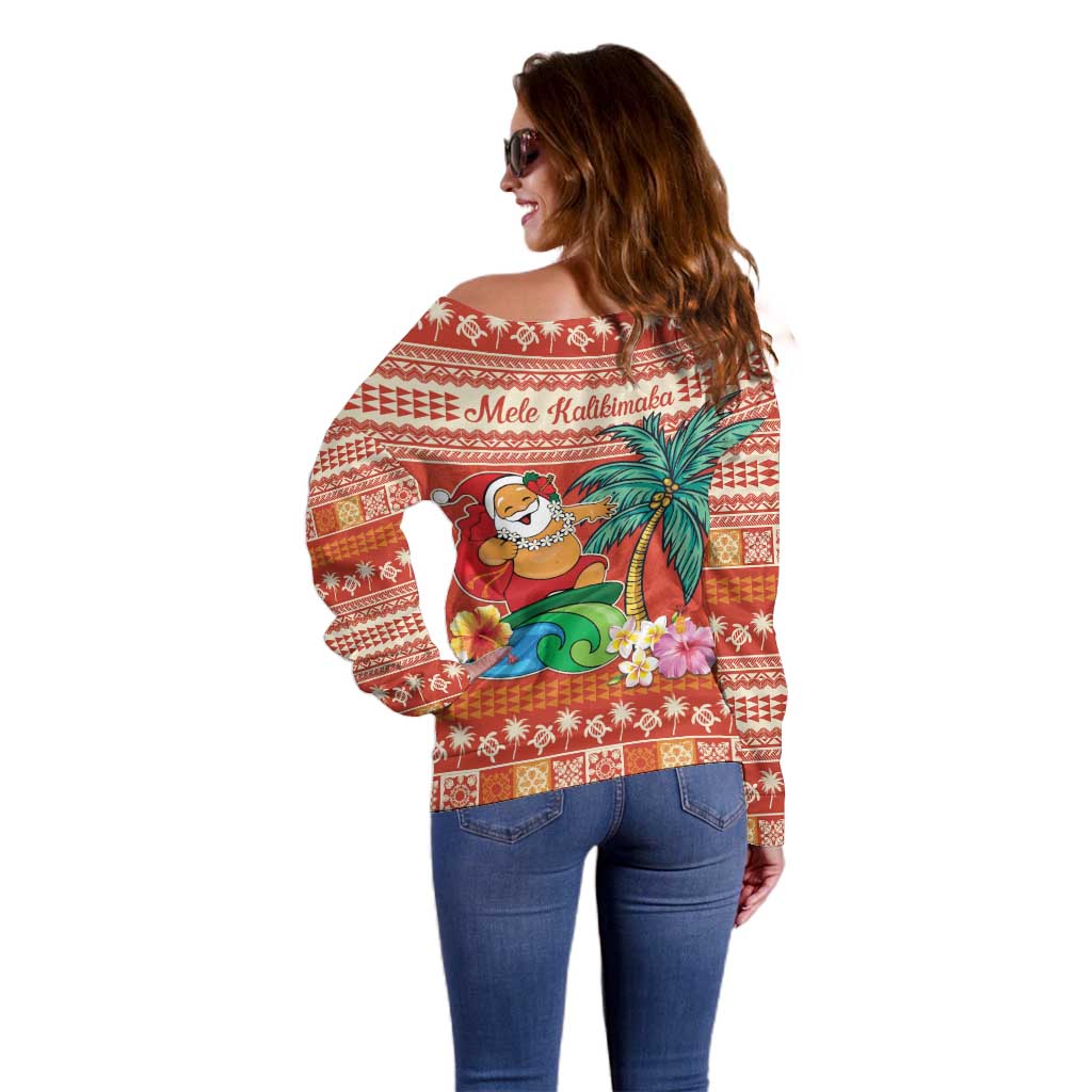 Hawaii Mele Kalikimaka Off Shoulder Sweater Surfing Santa Funny Christmas LT9 - Polynesian Pride