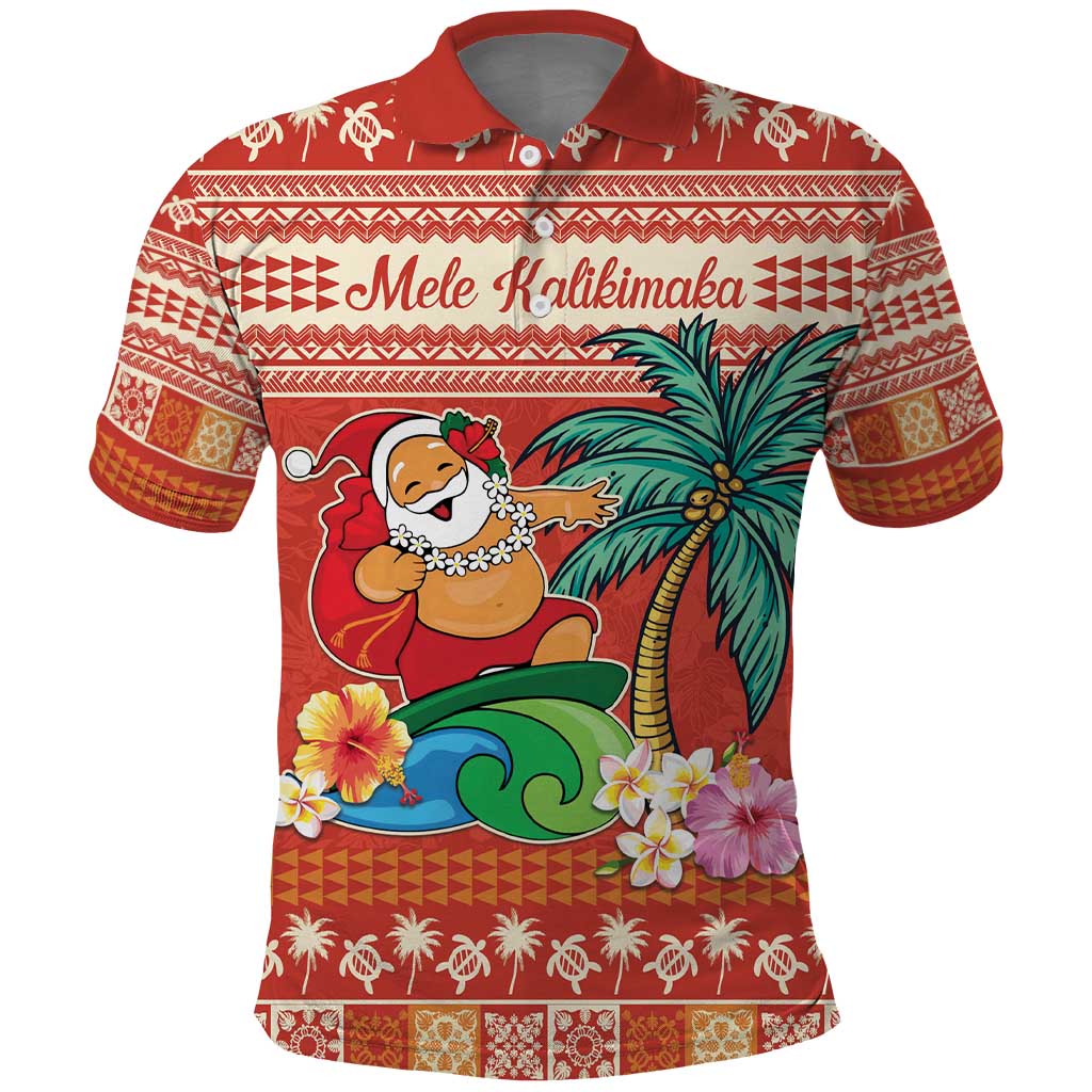 Hawaii Mele Kalikimaka Polo Shirt Surfing Santa Funny Christmas LT9 Red - Polynesian Pride