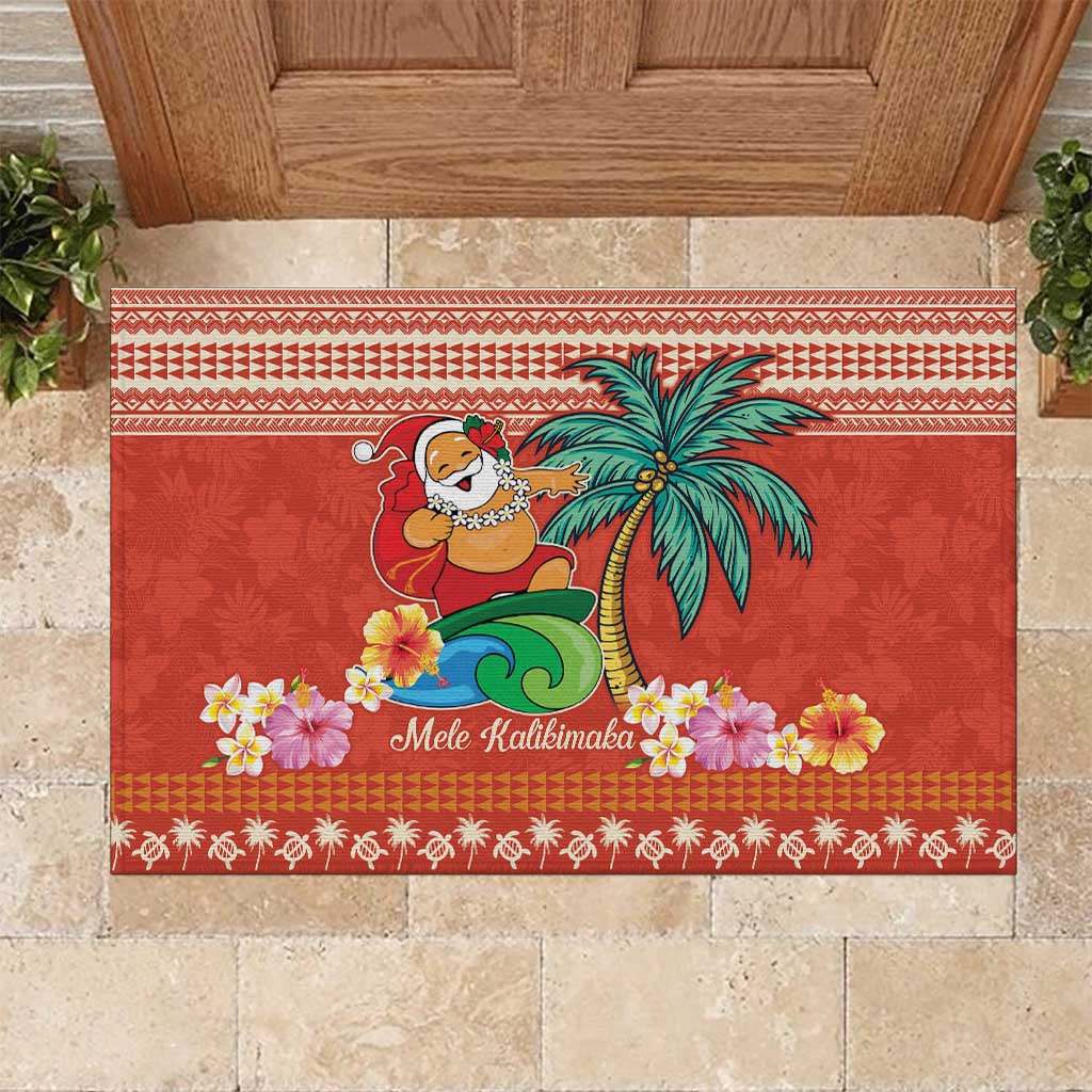 Hawaii Mele Kalikimaka Rubber Doormat Surfing Santa Funny Christmas LT9 Red - Polynesian Pride