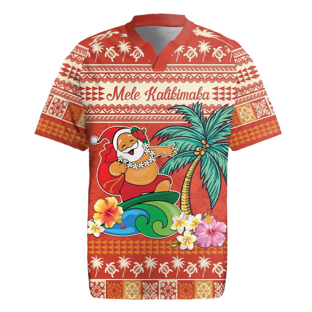 Hawaii Mele Kalikimaka Rugby Jersey Surfing Santa Funny Christmas LT9 Red - Polynesian Pride