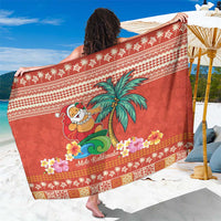 Hawaii Mele Kalikimaka Sarong Surfing Santa Funny Christmas LT9 One Size 44 x 66 inches Red - Polynesian Pride