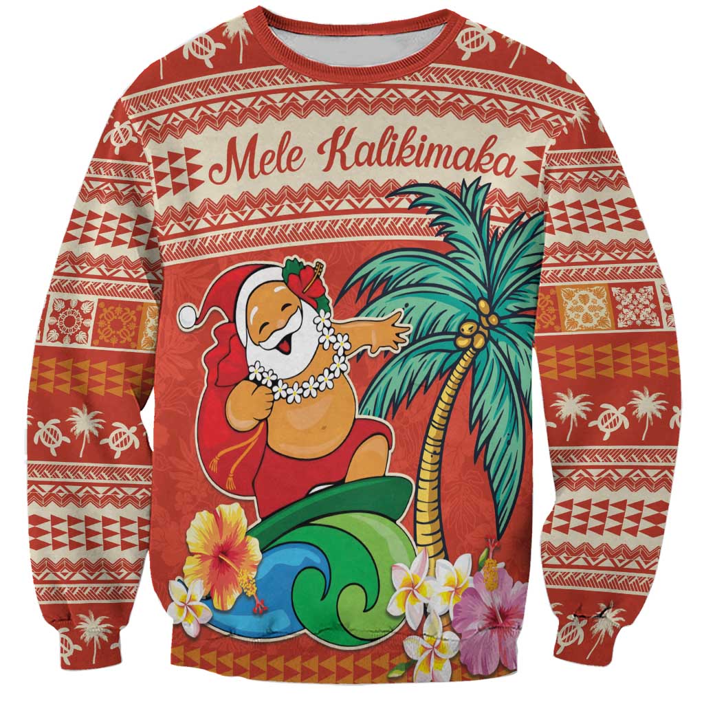 Hawaii Mele Kalikimaka Sweatshirt Surfing Santa Funny Christmas LT9 Unisex Red - Polynesian Pride