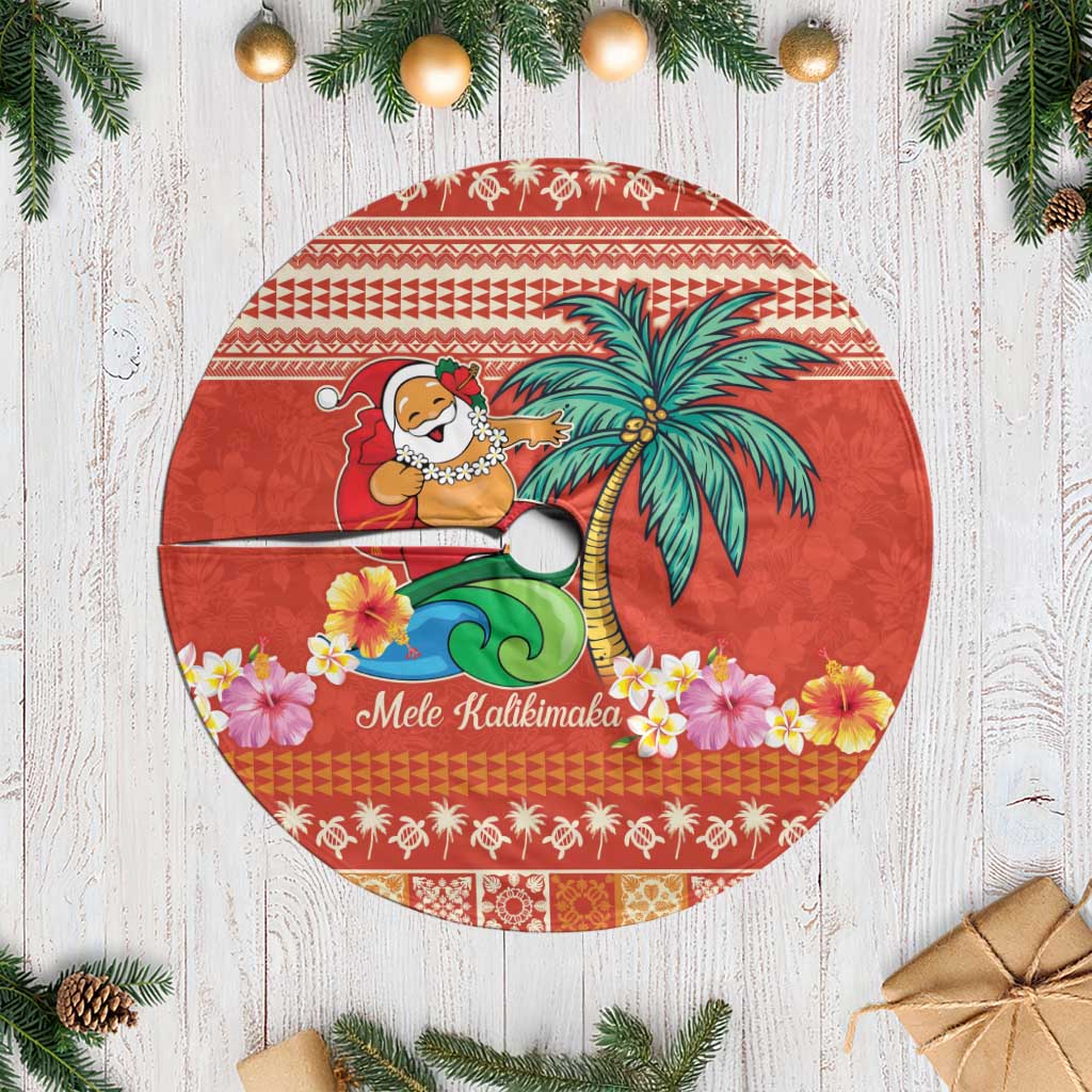 Hawaii Mele Kalikimaka Tree Skirt Surfing Santa Funny Christmas LT9 Casual Red - Polynesian Pride