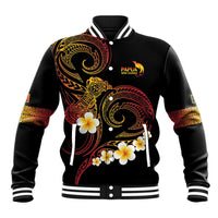 Personalised Papua New Guinea Sepik Baseball Jacket Plumeria Floral Tribal Pattern LT9 Unisex Black - Polynesian Pride