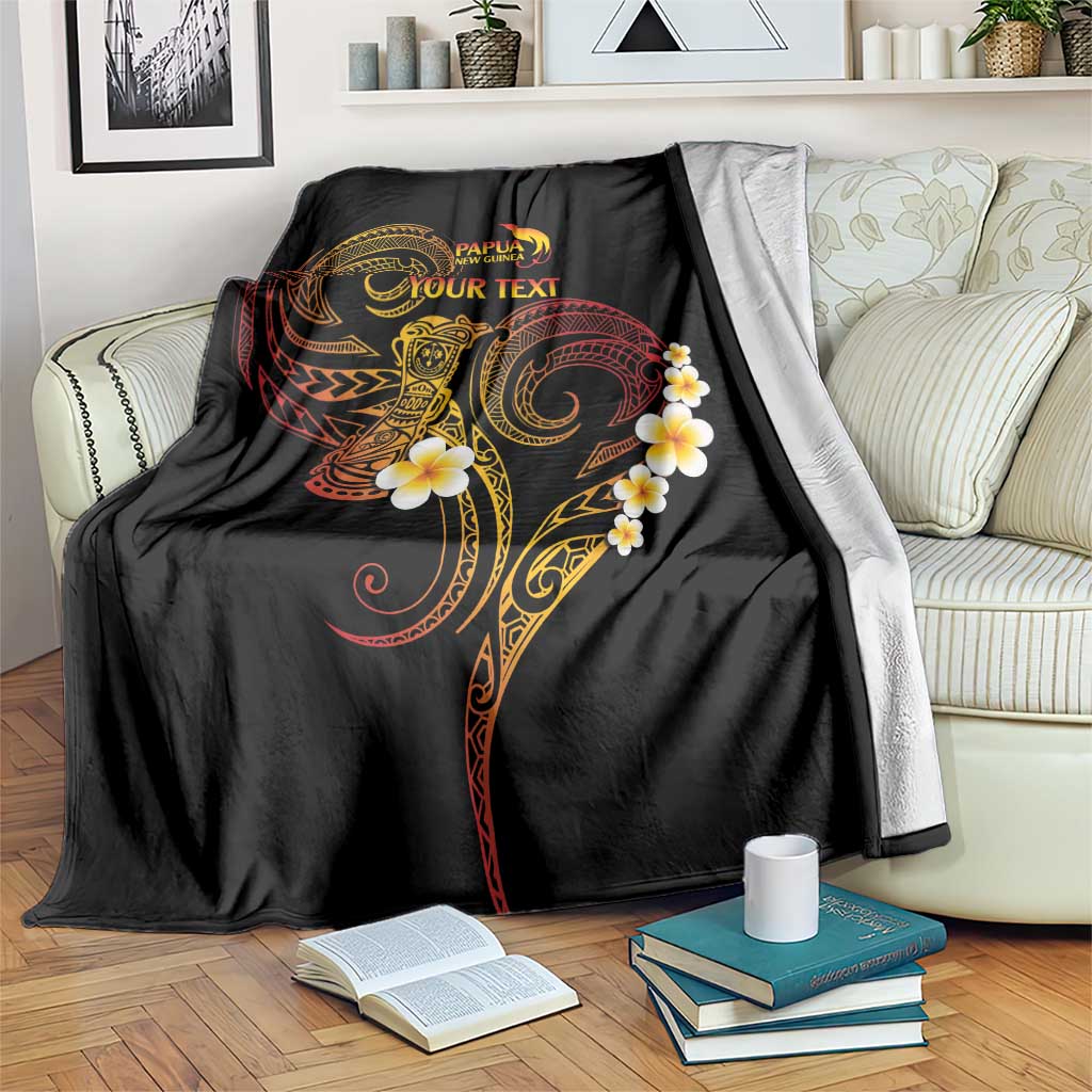 Personalised Papua New Guinea Sepik Blanket Plumeria Floral Tribal Pattern LT9 Black - Polynesian Pride