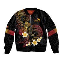 Personalised Papua New Guinea Sepik Bomber Jacket Plumeria Floral Tribal Pattern LT9 Unisex Black - Polynesian Pride