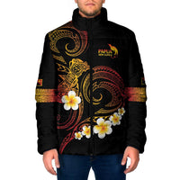 Personalised Papua New Guinea Sepik Padded Jacket Plumeria Floral Tribal Pattern LT9 Men Black - Polynesian Pride