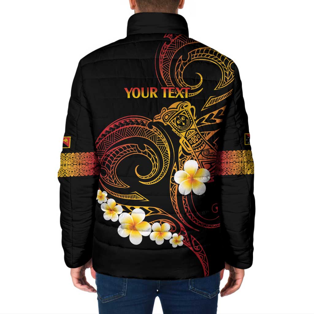 Personalised Papua New Guinea Sepik Padded Jacket Plumeria Floral Tribal Pattern LT9 - Polynesian Pride