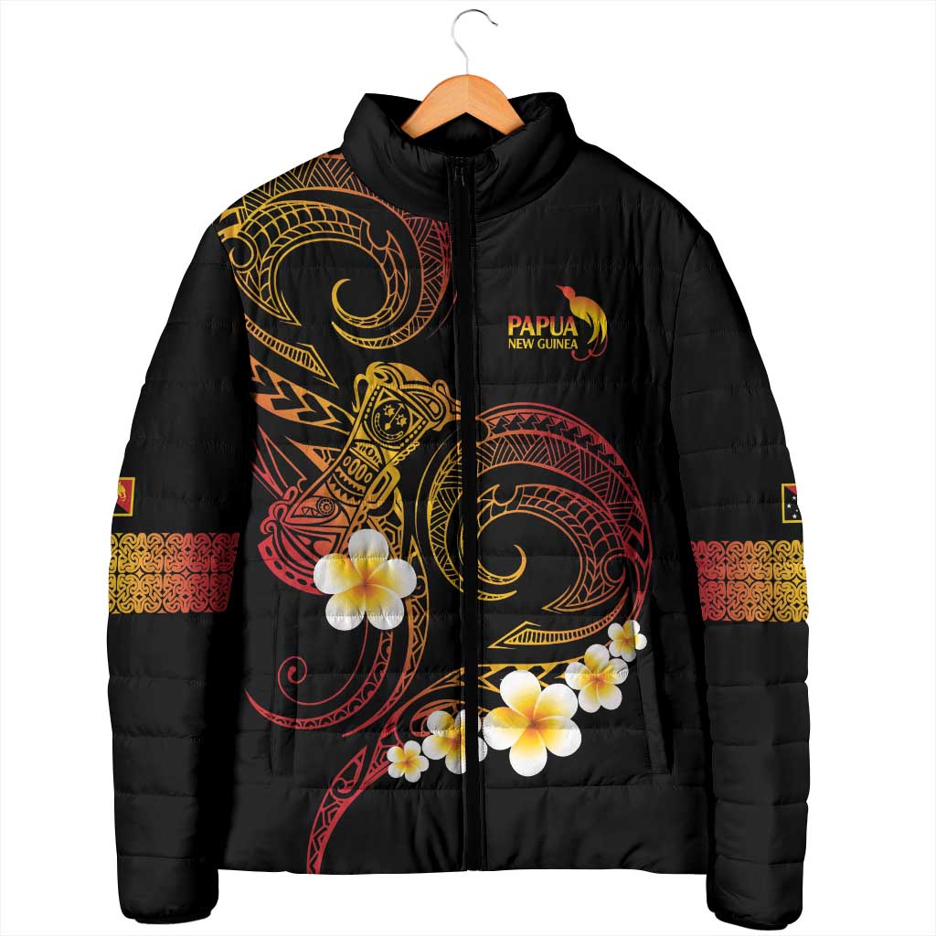 Personalised Papua New Guinea Sepik Padded Jacket Plumeria Floral Tribal Pattern LT9 - Polynesian Pride