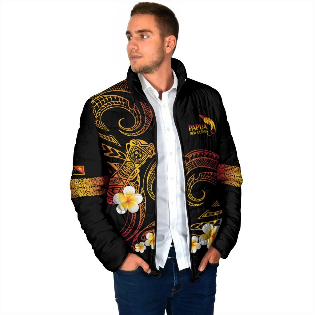 Personalised Papua New Guinea Sepik Padded Jacket Plumeria Floral Tribal Pattern LT9 - Polynesian Pride