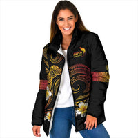 Personalised Papua New Guinea Sepik Padded Jacket Plumeria Floral Tribal Pattern LT9 Women Black - Polynesian Pride