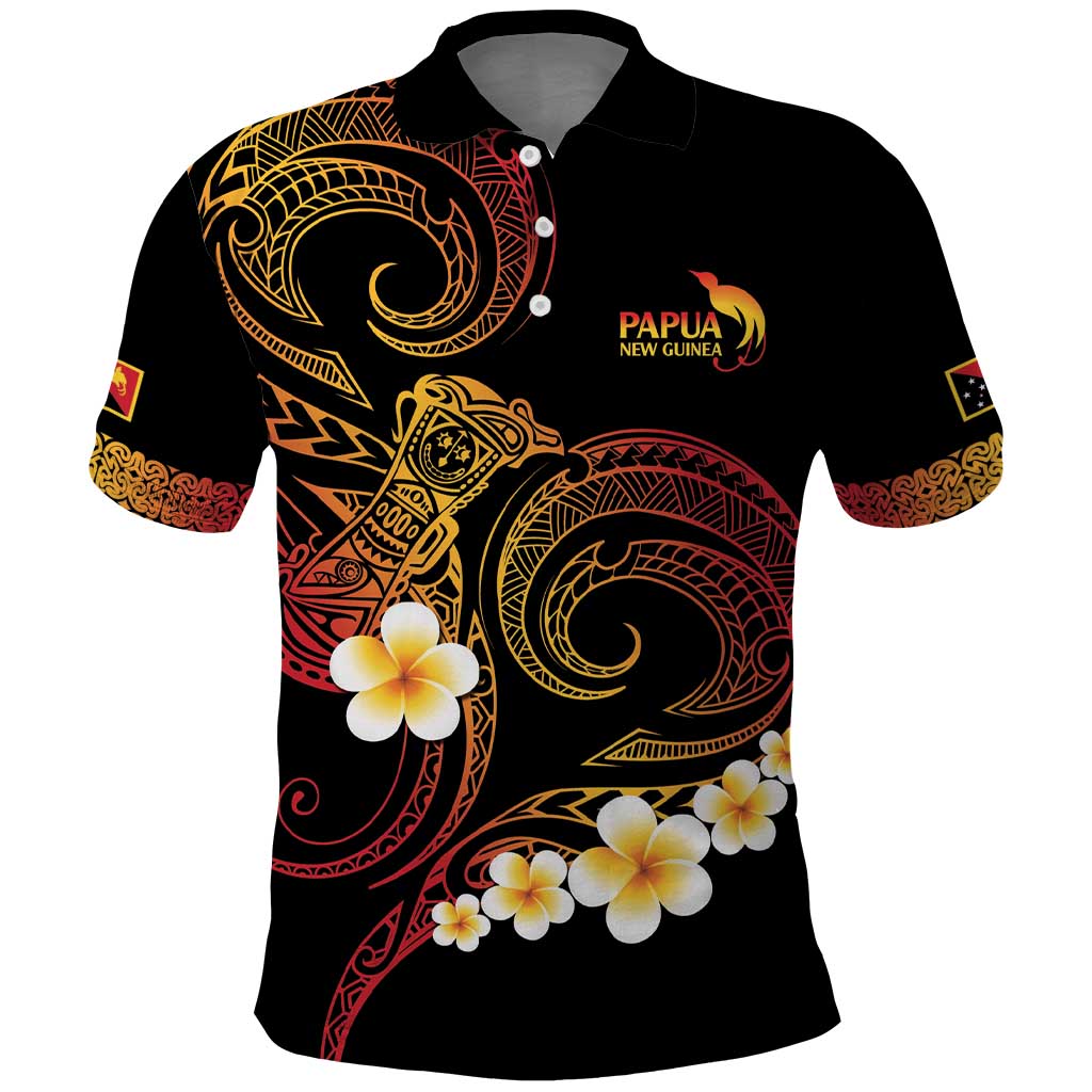 Personalised Papua New Guinea Sepik Polo Shirt Plumeria Floral Tribal Pattern LT9 Black - Polynesian Pride