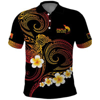 Personalised Papua New Guinea Sepik Polo Shirt Plumeria Floral Tribal Pattern LT9 Black - Polynesian Pride