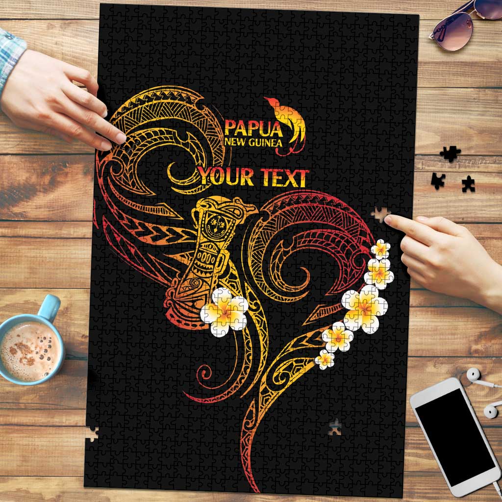 Personalised Papua New Guinea Sepik Puzzle Plumeria Floral Tribal Pattern LT9 Black - Polynesian Pride