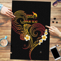 Personalised Papua New Guinea Sepik Puzzle Plumeria Floral Tribal Pattern LT9 Black - Polynesian Pride