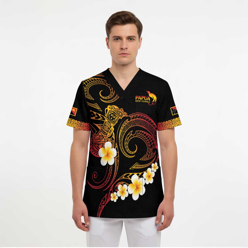 Personalised Papua New Guinea Sepik Scrub Top Plumeria Floral Tribal Pattern LT9 - Polynesian Pride