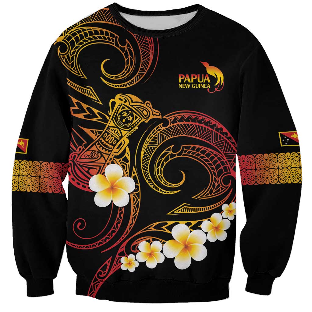 Personalised Papua New Guinea Sepik Sweatshirt Plumeria Floral Tribal Pattern LT9 Unisex Black - Polynesian Pride