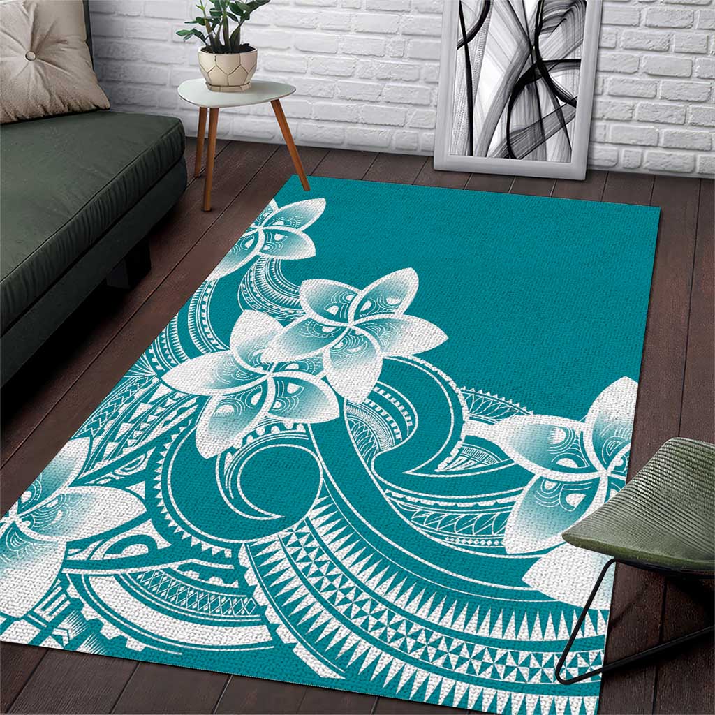 Polynesian Plumeria Flowers Tribal Area Rug Pacific Tattoo Teal Style LT9 Teal - Polynesian Pride