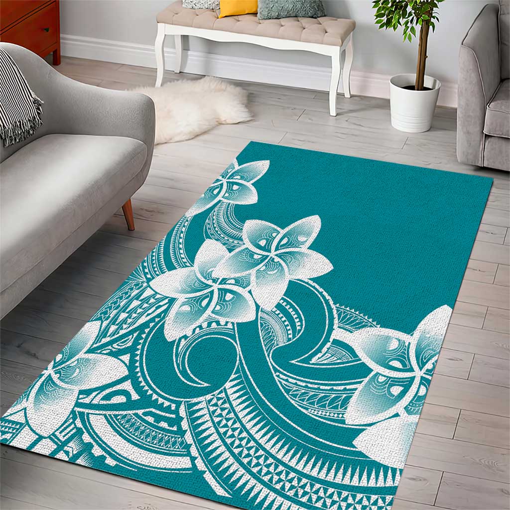 Polynesian Plumeria Flowers Tribal Area Rug Pacific Tattoo Teal Style LT9 - Polynesian Pride