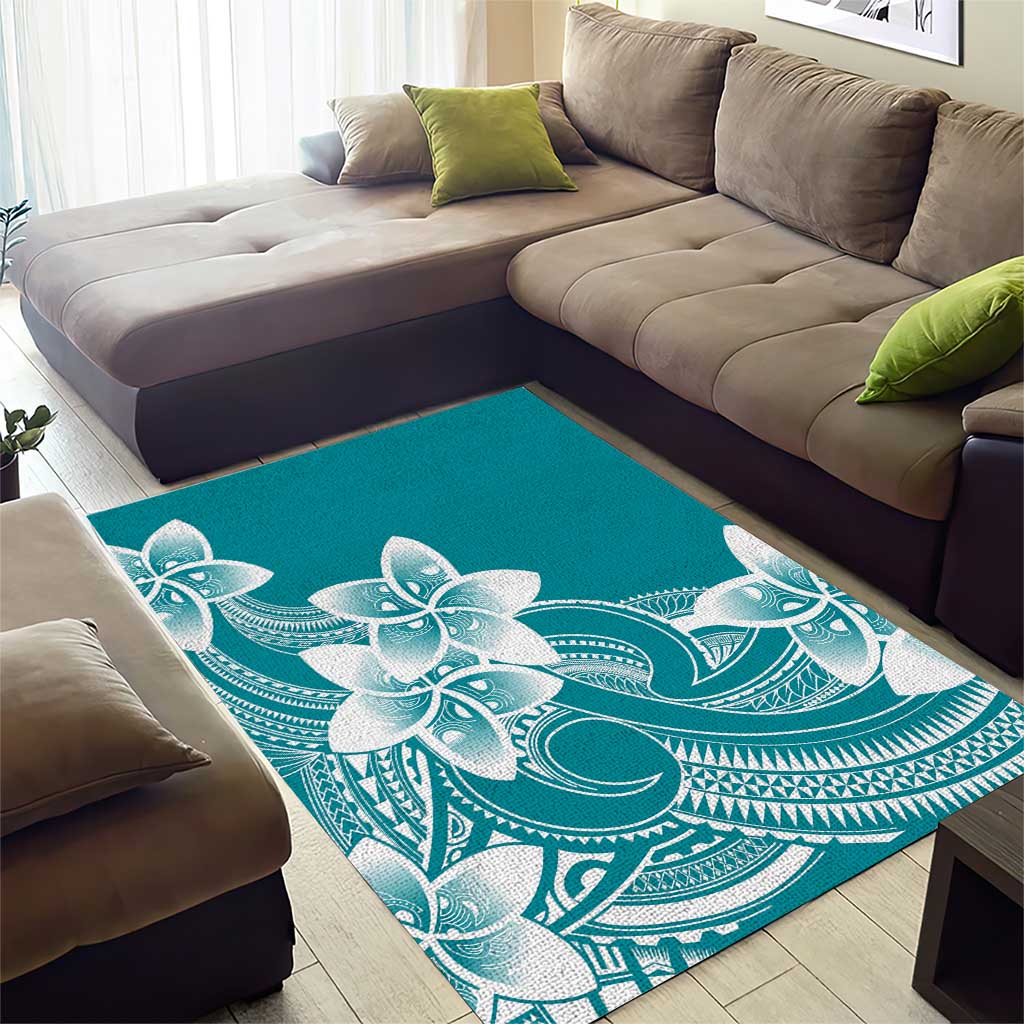 Polynesian Plumeria Flowers Tribal Area Rug Pacific Tattoo Teal Style LT9 - Polynesian Pride
