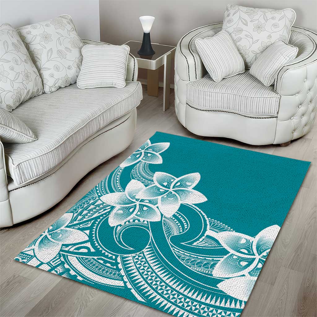 Polynesian Plumeria Flowers Tribal Area Rug Pacific Tattoo Teal Style LT9 - Polynesian Pride